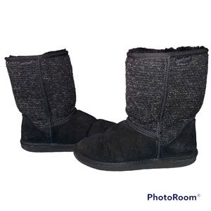 Minnetonka Forsyth Black Knit Shearling Wool Lined Boots - Size 8